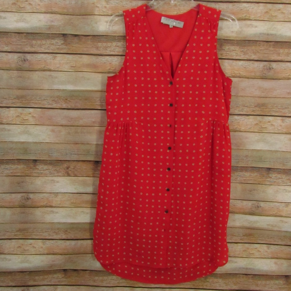 Madewell Red-Orange V-Neck Button From Sleeveless Dress M